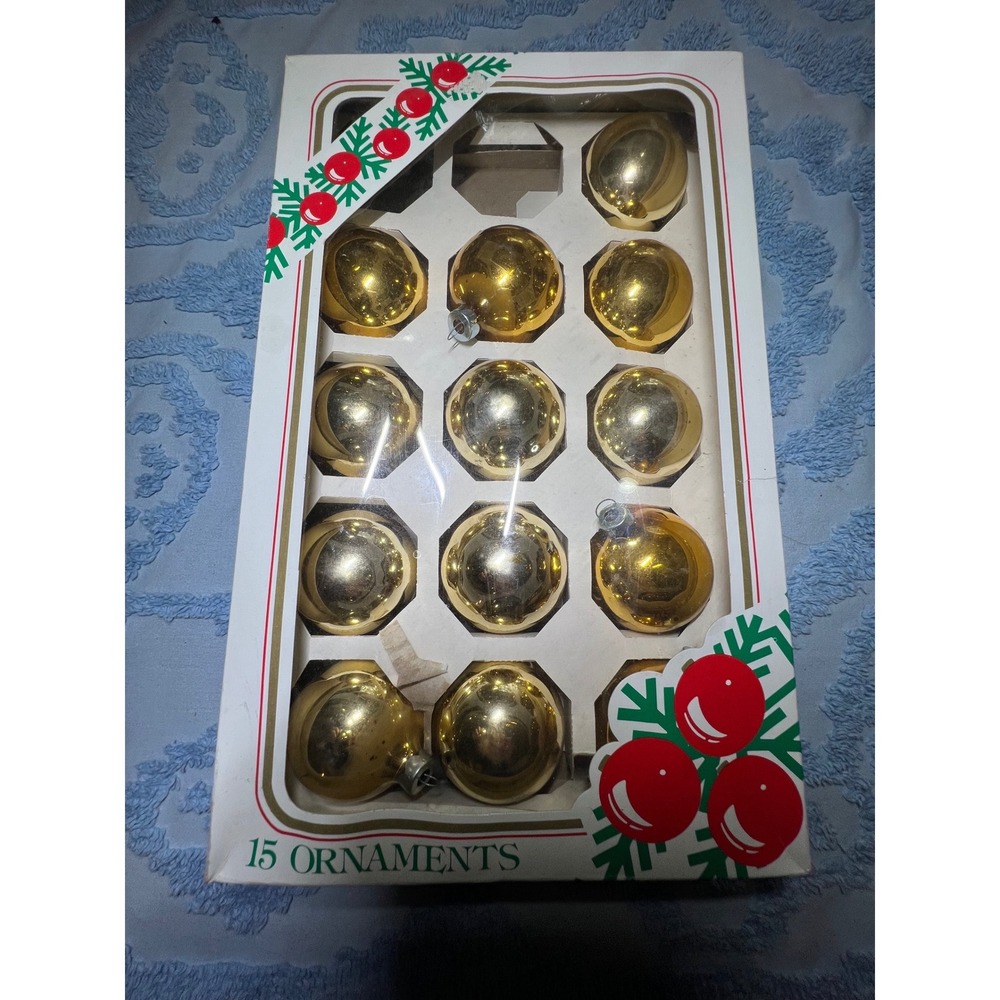 Vintage Rauch Kmart Gold Glass Christmas Ornaments Set of 13 Shiny 2 Inch Ball